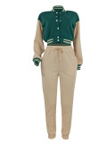 Fashion Color Block Long Sleeve Patchwork 2 Piece Set FENF-6008