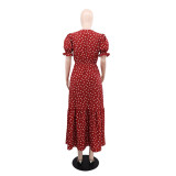 Polka Dot Print Short Sleeve Maxi Dress GYLY-10540