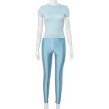 Simple Solid Color Short Sleeve T-Shirt Skinny Pants Two Piece Set MXBF-D24ST373