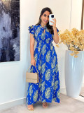 Print Ruffles Sleeve Slim Maxi Dress GYLY-10555