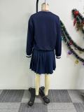 Print Pullover Sweatshirt And Pleated Skirt Suit NY-10915