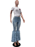 Casual Beaded Long Whiskered Jeans OD-8711