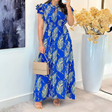 Print Ruffles Sleeve Slim Maxi Dress GYLY-10555