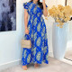 Print Ruffles Sleeve Slim Maxi Dress GYLY-10555