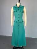 Lapel  Sleeveless Single-breasted Maxi Dress GCNE-7604
