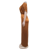 Short Sleeve Belted Solid Color Maxi Dress BY-C7103