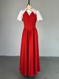 Bubble Sleeve Shirt Neck Fake Two Maxi Dress GCNE-7782