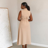 Lapel  Sleeveless Single-breasted Maxi Dress GCNE-7604