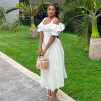 U Neck Ruffles Sleeve Big Swing Maxi Dress GCNE-7601