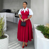 Bubble Sleeve Shirt Neck Fake Two Maxi Dress GCNE-7782
