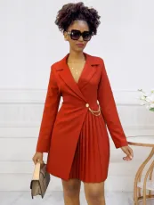 Sexy Pleated Blazer Neck Mini Dress GMLF-3301