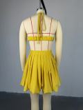 Solid Color Pleated Halter Mini Dress GCNE-7675