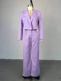 Solid Color Lapel Neck Blazer Two Piece Pants Suit GCNE-7539