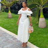 U Neck Ruffles Sleeve Big Swing Maxi Dress GCNE-7601