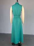 Lapel  Sleeveless Single-breasted Maxi Dress GCNE-7604