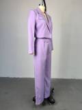 Solid Color Lapel Neck Blazer Two Piece Pants Suit GCNE-7539