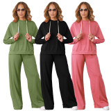 Solid Color Loose Hooded Two Piece Pants Set BLX-93004