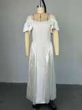 U Neck Ruffles Sleeve Big Swing Maxi Dress GCNE-7601