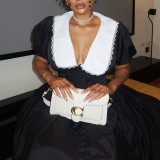 Bubble Sleeve Solid Color Midi Dress GCNE-92513