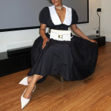 Bubble Sleeve Solid Color Midi Dress GCNE-92513