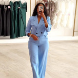 Solid Color Lapel Neck Blazer Two Piece Pants Suit GCNE-7539