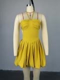Solid Color Pleated Halter Mini Dress GCNE-7675