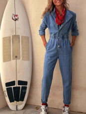 Long Sleeve Denim Single-breasted Jumpsuit GYAN-29391