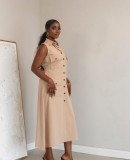 Lapel  Sleeveless Single-breasted Maxi Dress GCNE-7604