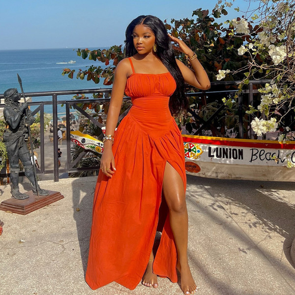Sling High Waist Split Maxi Dress GCNE-7619