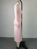 Long Sleeve Feather Splicing Midi Dress GCNE-7652