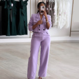 Solid Color Lapel Neck Blazer Two Piece Pants Suit GCNE-7539