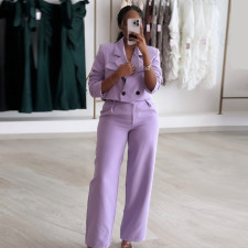Solid Color Lapel Neck Blazer Two Piece Pants Suit GCNE-7539