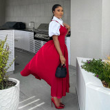 Bubble Sleeve Shirt Neck Fake Two Maxi Dress GCNE-7782