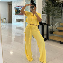 Solid Color Short Sleeve Shirt Pants Suit GCNE-7627