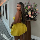 Solid Color Pleated Halter Mini Dress GCNE-7675