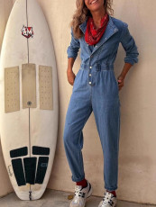 Long Sleeve Denim Single-breasted Jumpsuit GYAN-29391
