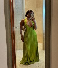 Halter V Neck Backless Pleated Maxi Dress GCNE-7637