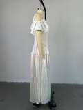 U Neck Ruffles Sleeve Big Swing Maxi Dress GCNE-7601