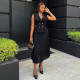 Suit Collar Double Breasted Vest Top Pleated Skirt Set GCNE-7309
