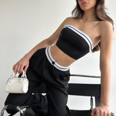 Sport Wrap Chest Vest And Wide Leg Pants Suit GCNE-6208