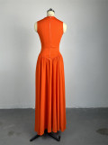 Solid Color Hollow Out Sleeveless Midi Dress GCNE-7217