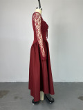 Square Neck Lace Long Sleeve Maxi Dress GCNE-7447