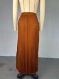 High Waist Irregular Tie Pleated Long Skirt GCNE-7493