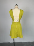 V Neck Solid Color Sling Mini Dress GCNE-7229