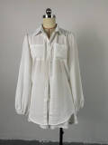 Solid Color Bubble Sleeve Shirt Short Suit GCNE-6095