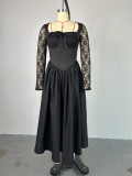 Square Neck Lace Long Sleeve Maxi Dress GCNE-7447