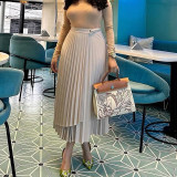 Tie Up Irregular Pleated Long Skirt GCNE-7517