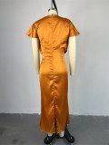 Stacked Neck Short Sleeve High Waist Maxi Dress GCNE-7017
