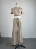 Bubble Sleeve Top Lace Up Wide Leg Pants Casual Set GCNE-6884