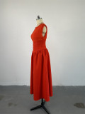 Sleeveless Solid Color Slim Midi Dress GCNE-6990